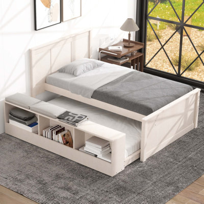 Lit plateforme convertible en bois avec rangement intégré