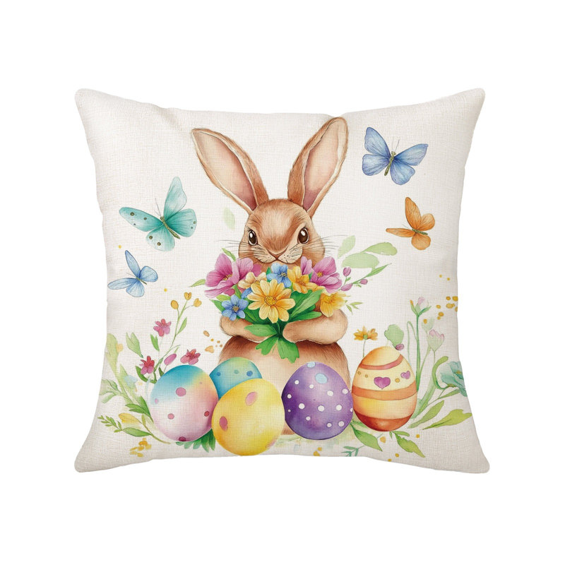 Coussins décoratifs pour lapin de Pâques et motifs d'œufs de Pâques, Multicolor