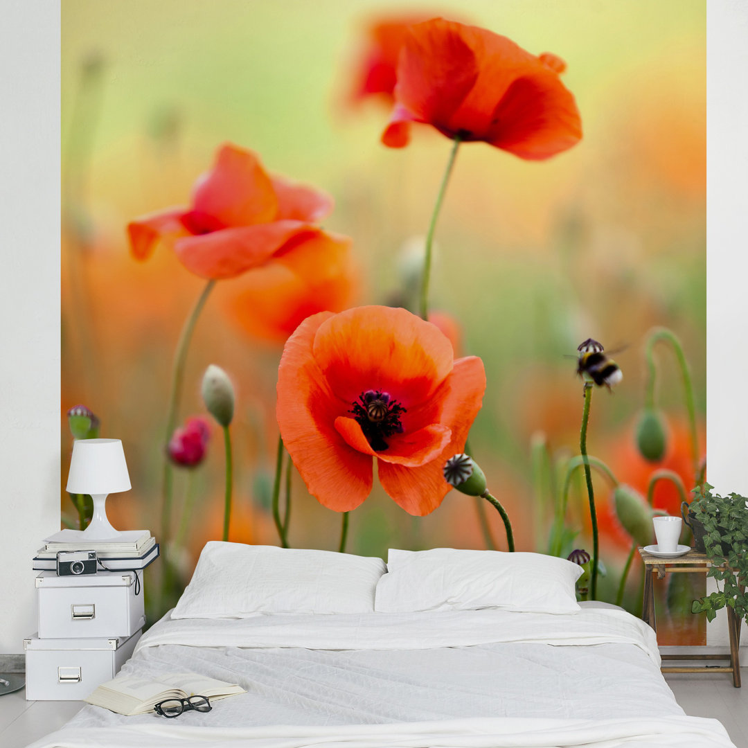 Red Summer Poppy 1.92m x 192cm Wallpaper Roll
