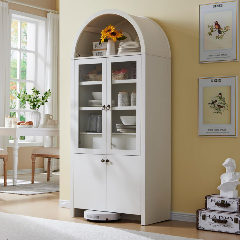 71" Tall Arched Kitchen Pantry Cabinet, White