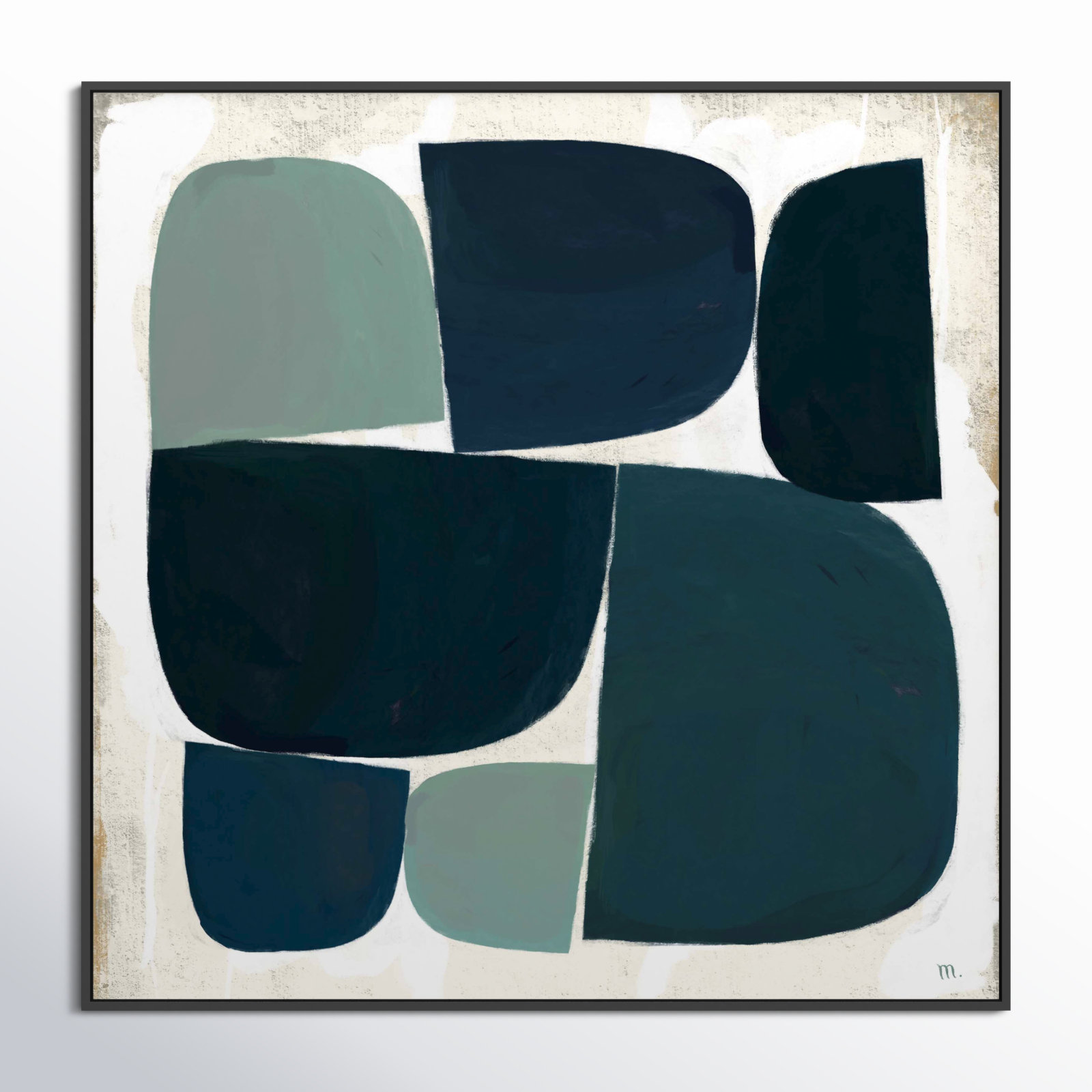 Composizione Di Forme Blue Black With Shadow, Black Single Structure Framed Canvas, 36" H x 36" W x 1.25" D