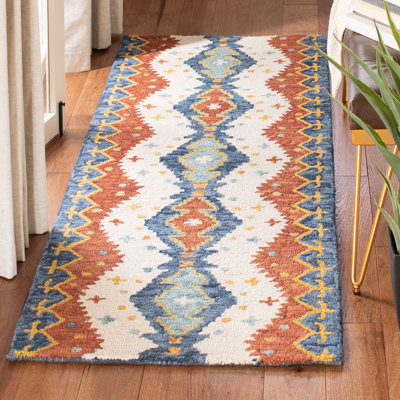 Tapis bleu / ivoire en laine touffeté à la main Deyoung