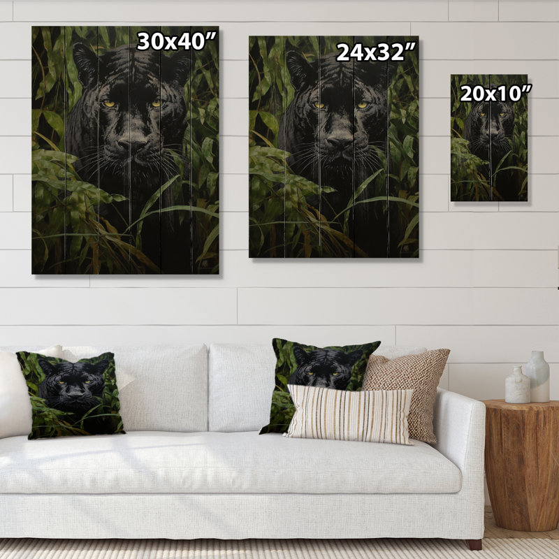 Panthère noire et verte de la jungle sur bois, H 32 po x l 24 po x P 0,78 po
