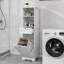 Armoire à linge compacte 16 po avec tiroir et tablettes, panier à linge inclinable en bois, blanc