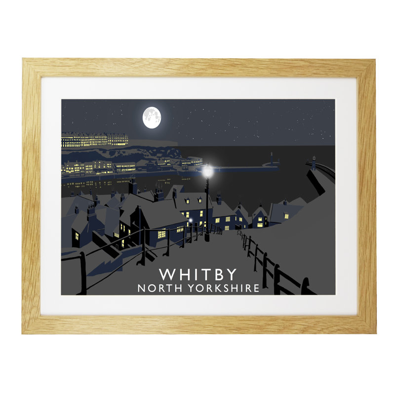 Whitby Night by Richard O'Neil - Print, Oak Wood Frame, 33.5 cm H x 43.5 cm W x 2.2 cm D