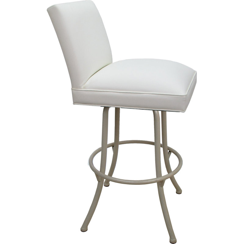 Tabouret pivotant en métal sur base Noam, Siège blanc / cadre beige, Tabouret de comptoir (assise à une hauteur de 26 