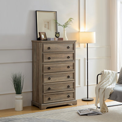 Modern 6 Drawer Dresser, Dressers For Bedroom, Tall Chest Of Drawers Closet Organizers & Storage Clothes - Easy Pull Handle, Textured Borders Living Room, Hallway,L 29.53''*W15.75''*H48.03''