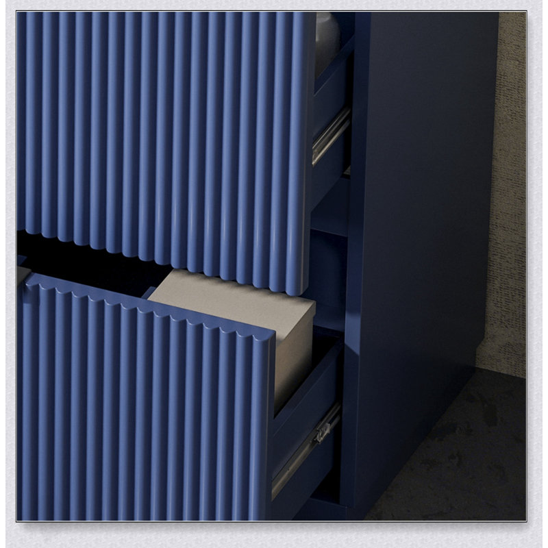 Meuble-lavabo autoportant de 30 pouces avec lavabo en céramique, tiroirs pleine extension et conception cannelée pour un rangement élégant