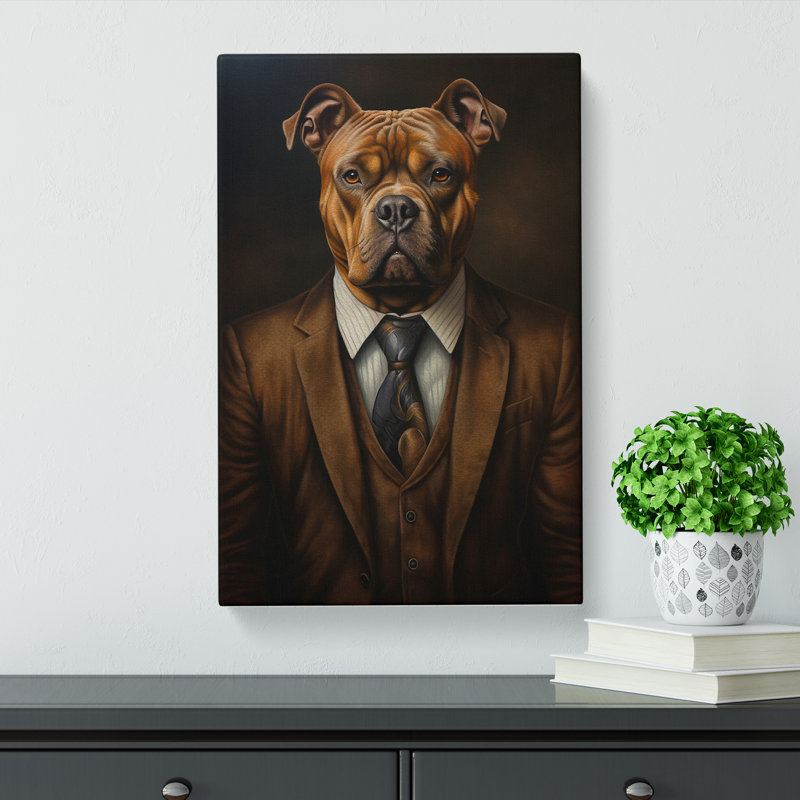 Staffordshire Bull Terrier In A Suit No.3 - Print, 50cm H x 35cm W x 3cm D