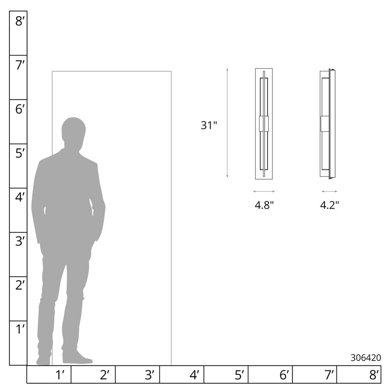 Axis LED Outdoor Flush Mount, Natural Iron, 31" H x 4.8" W x 4.2" D