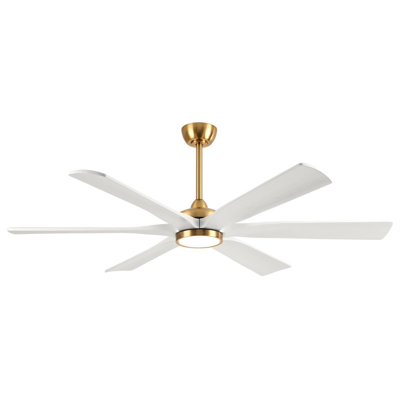 Ventilateur de plafond doré et blanc avec lumière, grand ventilateur de plafond en bois massif de 60 po / 72 po avec télécommande et contrôle intelligent, moteur réversible à 6 vitesses CC, température de couleur de 3 po, tiges verticales de 6 po / 12 po / 24 po pour plafonds hauts et bas