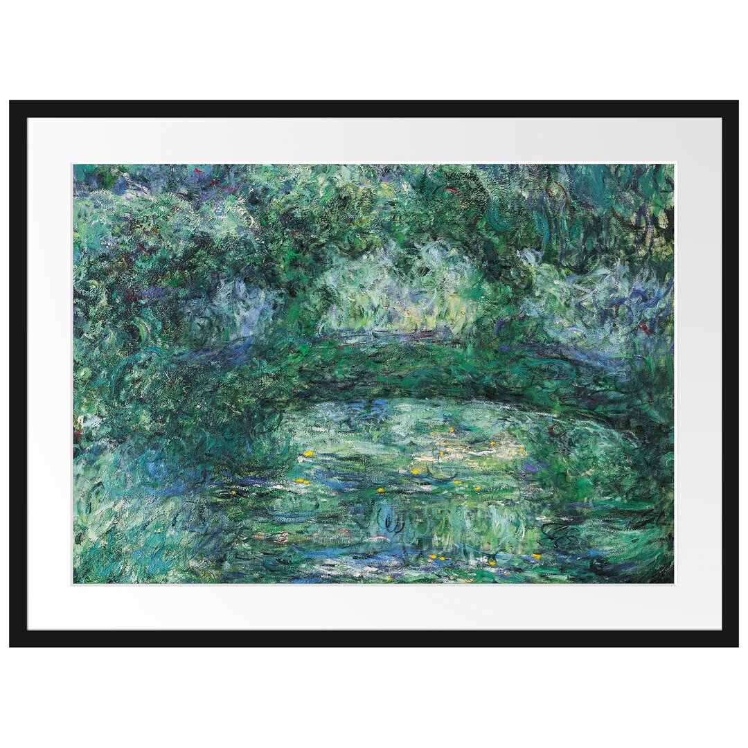 Gerahmtes Leinwandbild Japanische Brücke über einen Teich mit Seerosen III von Claude Monet