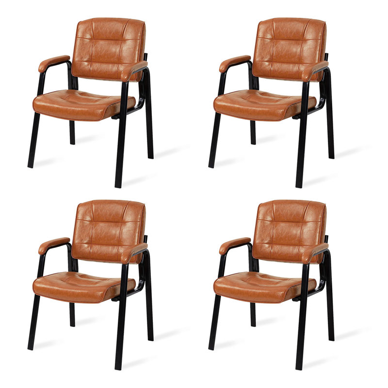 Office Guest Chair ,Faux Leather Seat Waiting Room Chair with Metal Frame, Reception Chair for Lobby, Caramel