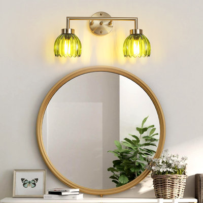 Glausen 3 - Light Black Wall Sconces Bathroom Vanity Lights With Tulip Green Glass Shade
