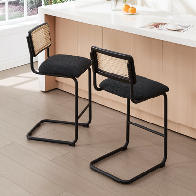 Tabouret de bar et de comptoir rembourré avec dossier en rotin Marlow