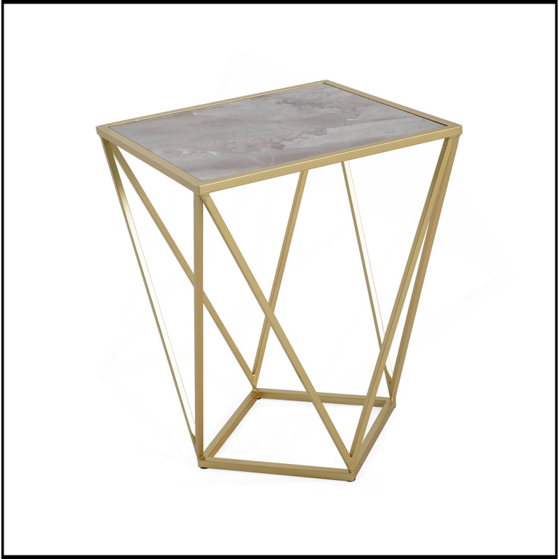 CREATIVE SIMPLE GLASS SIDE TABLE,GOLD+WHITE COLOR