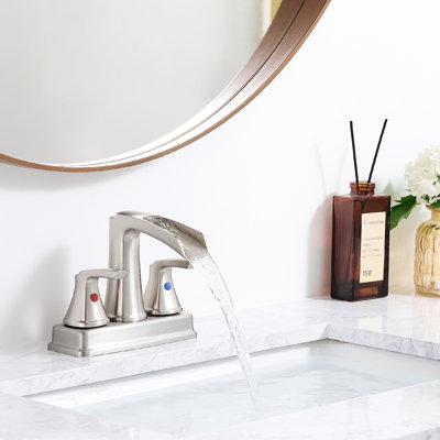 4 Inch Faucet For Bathroom, Brushed Nickel, Waterfall Design, 2 Handles, 360 Degree Rotation, 3 Hole Sink, - Fade And Finish Rotatable Spout, Rust Easy To Clean