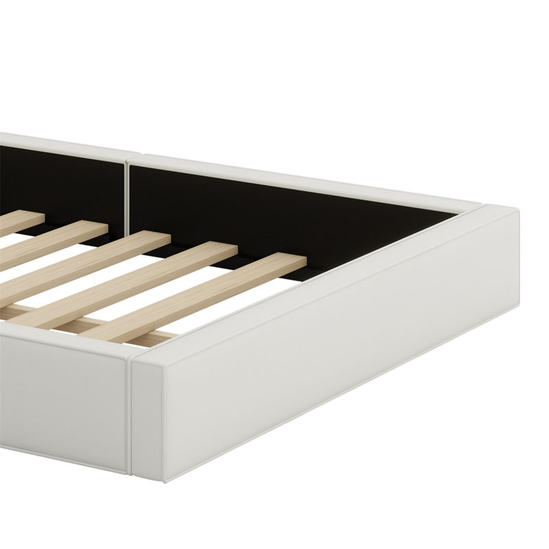 Lit plateforme tapissier, lit avec base solide, Beige
