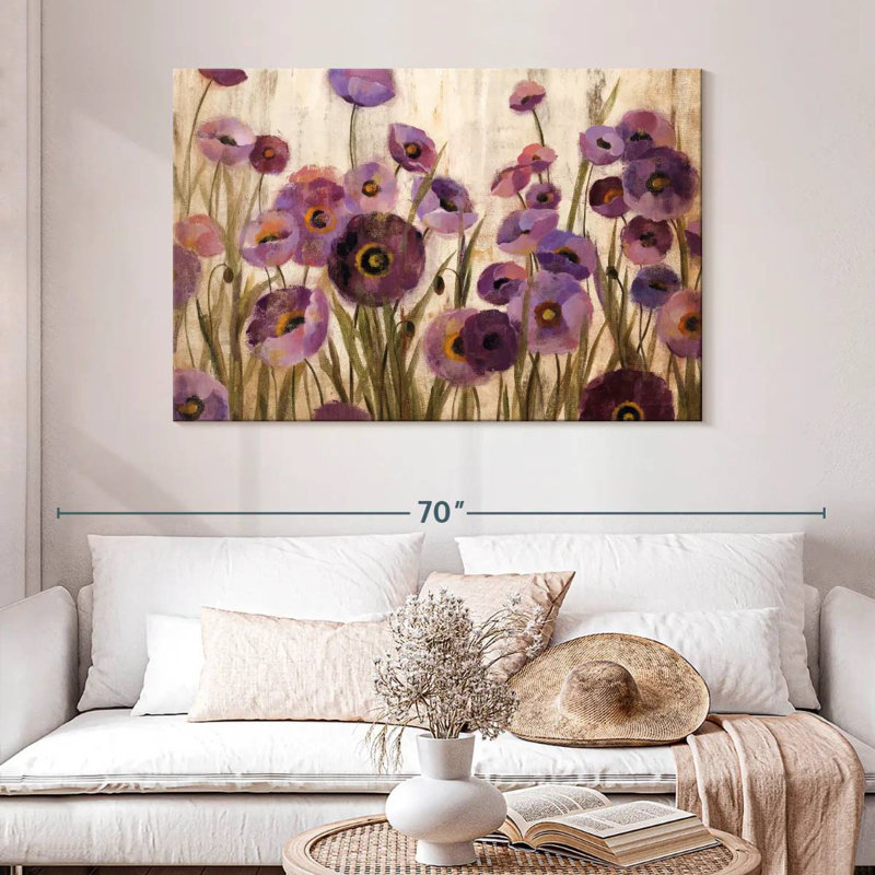 Harnek rose et fleurs mauves, H 32 po x l 48 po