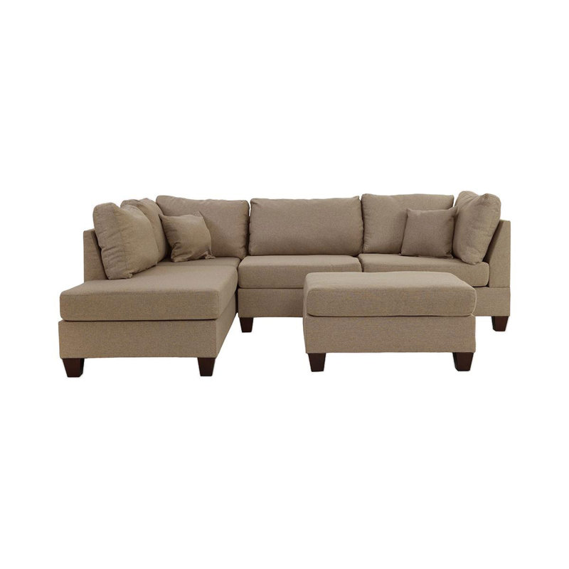 Canapé modulaire réversible 3 pièces avec canapé et repose-pieds en tissu, Contreplaqué café clair, Brun