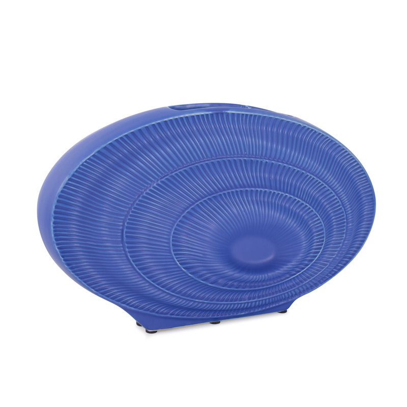 Kymya Radiant Blue Ribbed Ceramic Vase