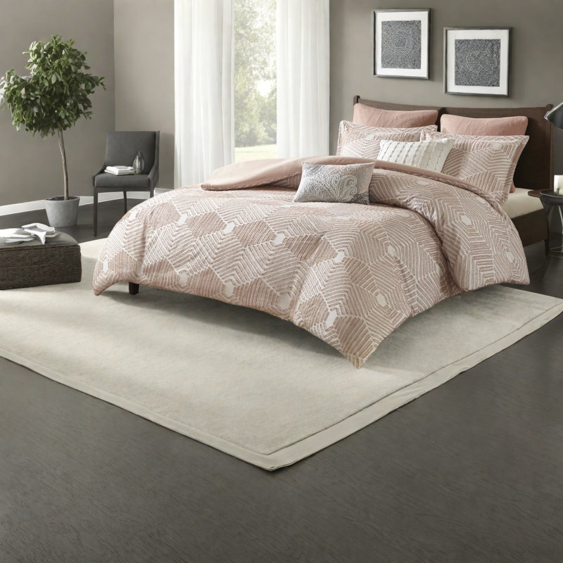 Ensemble de literie élégant en jacquard de coton, rosé double / grand, décor de style maison de campagne