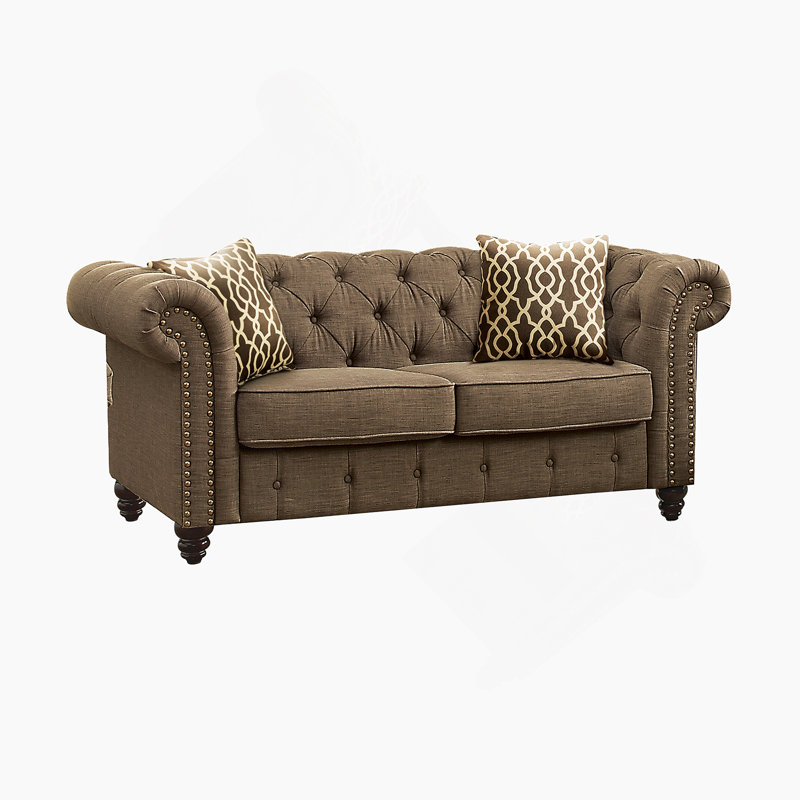 Brown Linen Loveseat W/2 Pillows
