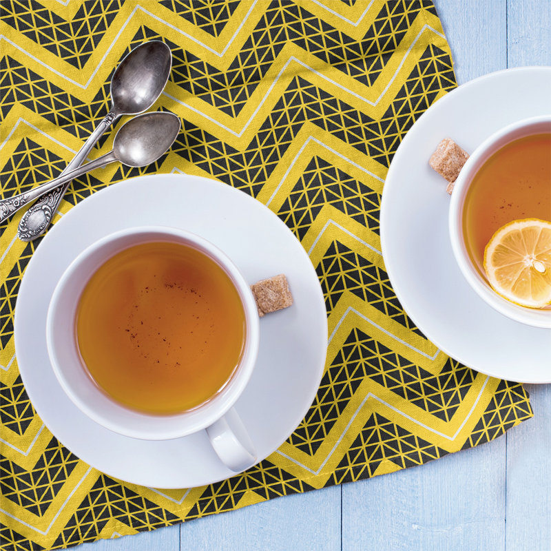 Stephenie Tea Towel Kitchen Towel, Yellow/Black, Poly Twill