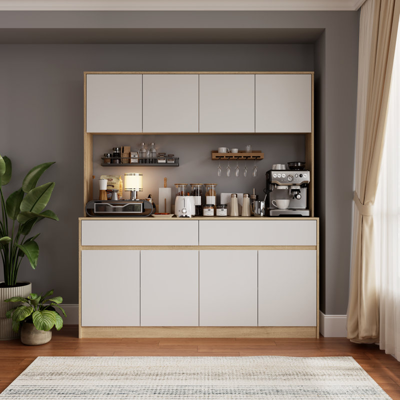71" Tall Kitchen Pantry Storage Cabinet, White/Oak