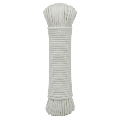 Blanchisserie corde à linge en polyester de polyester robuste de 100 pi de couleur blanche | Capacité de charge de 220 kg | Cordon tout usage pour corde à linge d'extérieur