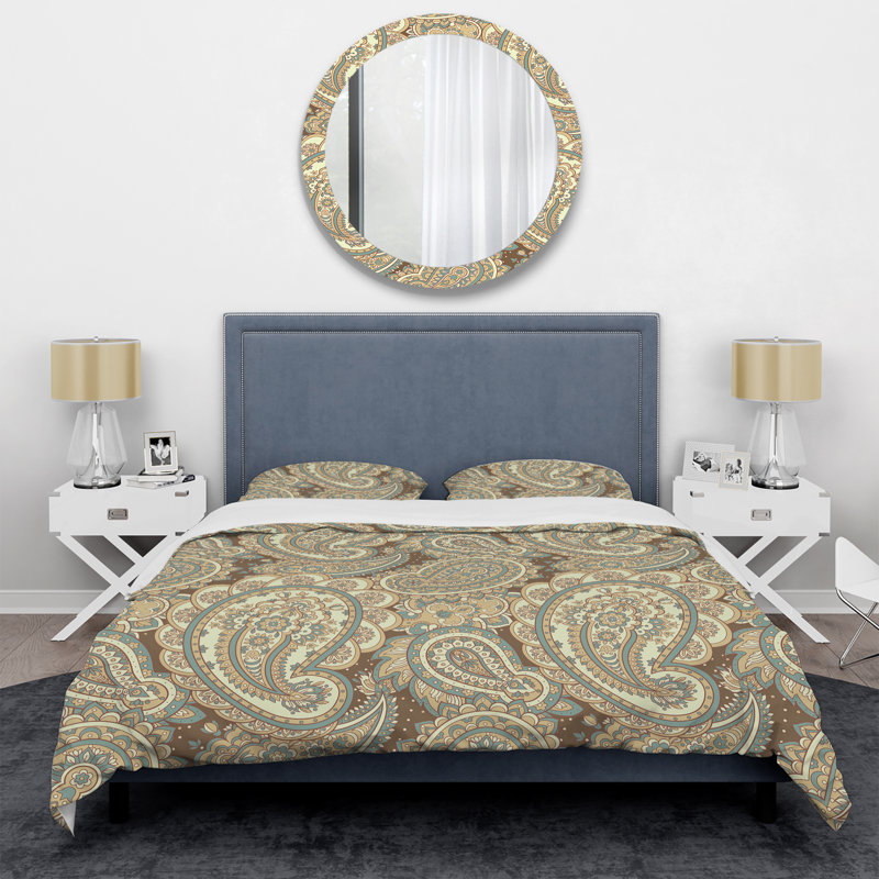 Cachemire floral doré - ensemble de housse de couette abstrait - microfibre de polyester
