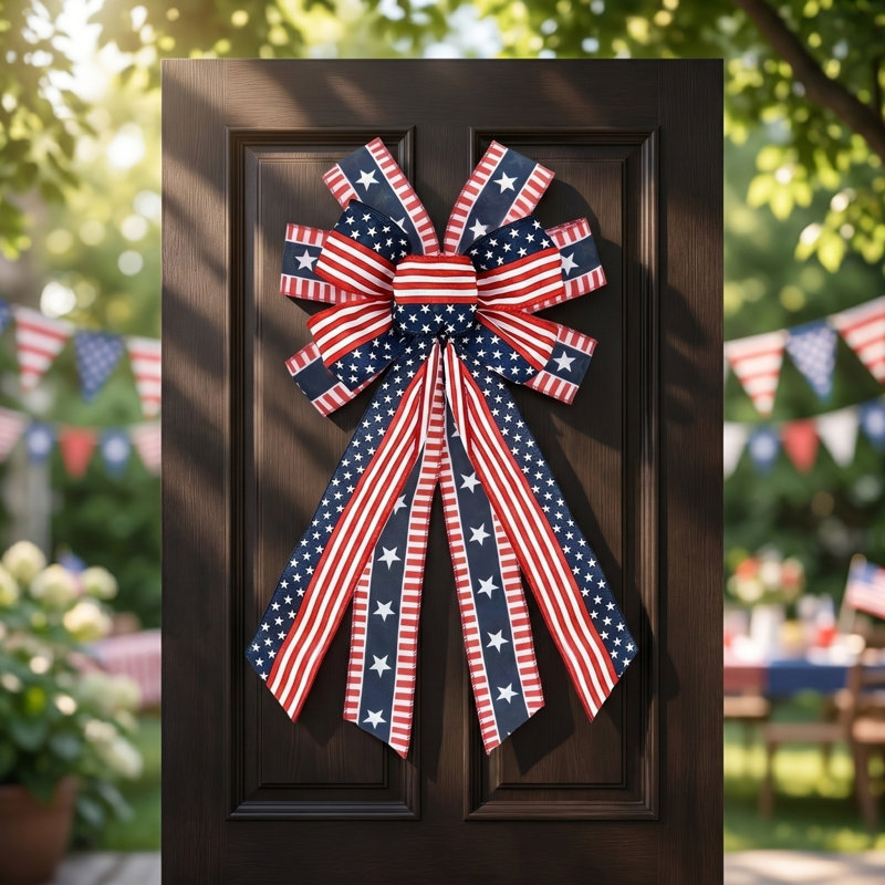 Patriotic Bow Set For Front Door And Wreath Decor