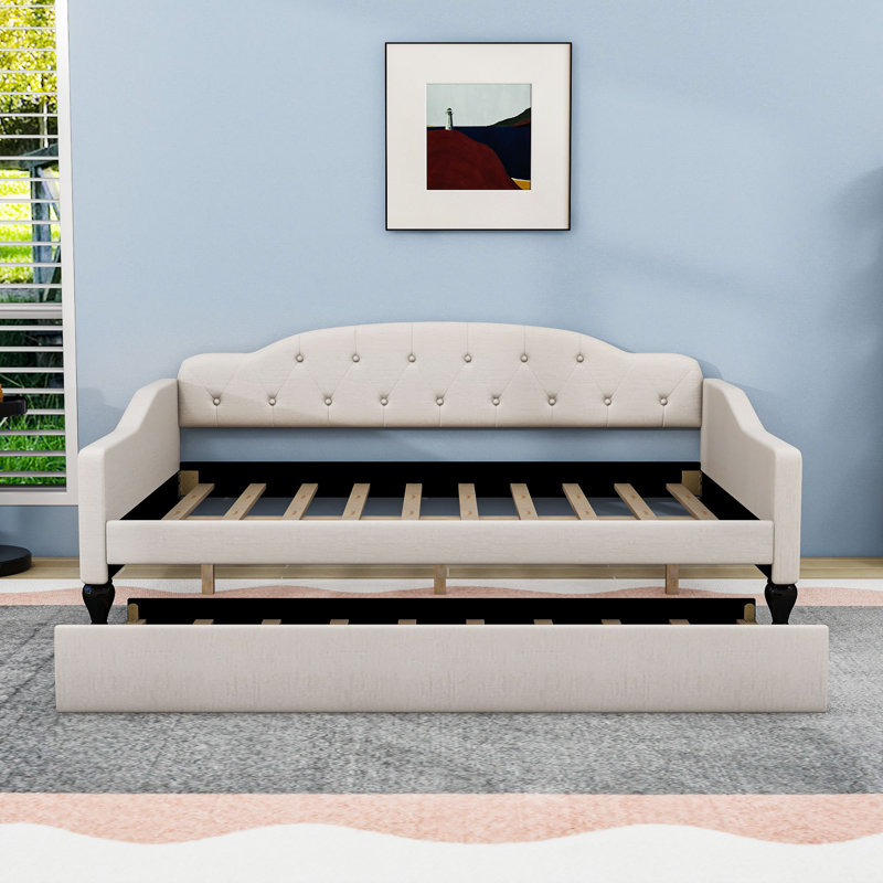 Full Linen Upholstered Daybed with Twin Trundle