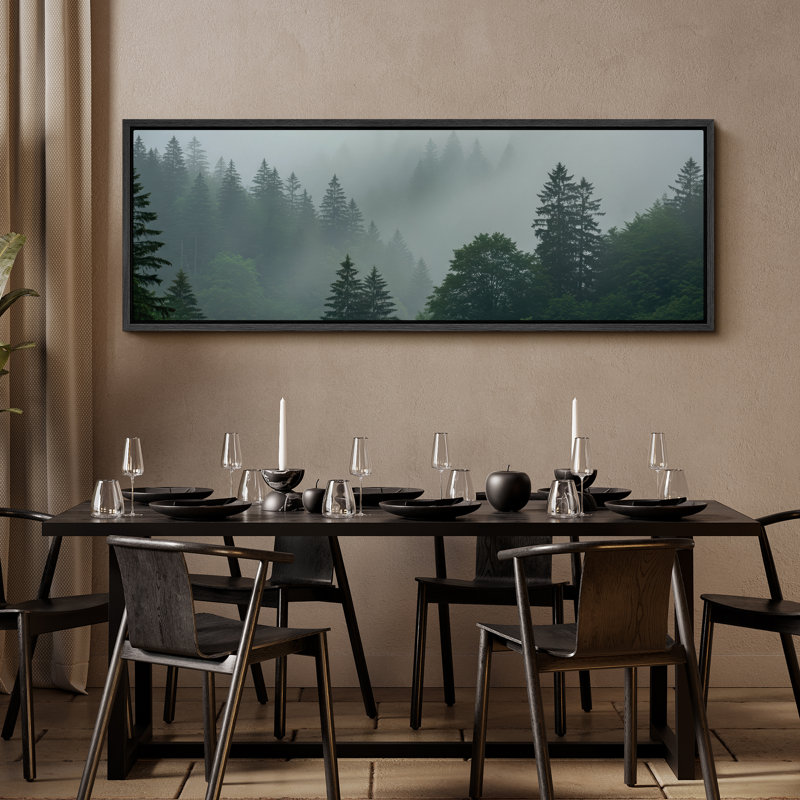 Art mural sur toile Foggy Evergreen Forest, Noir