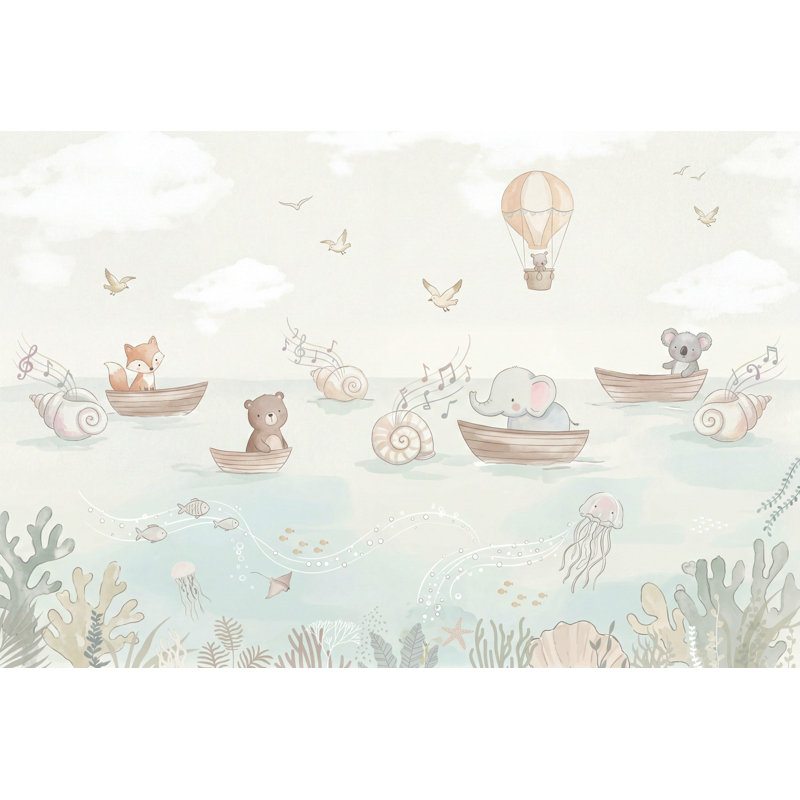 Papier peint ciel nuageux avec montgolfière, 200 po x 120 po, Non tissé