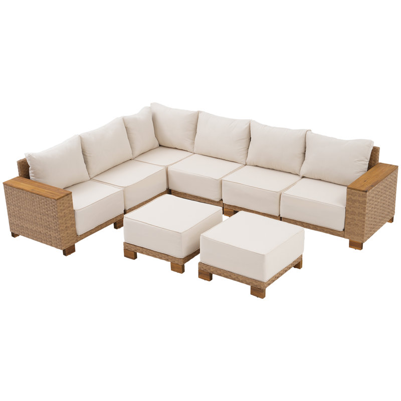 
Ensemble de conversation modulaire pour patio avec coussins 8 personnes Delysa, 3 Pcs: Sectional, 2 Ottomans