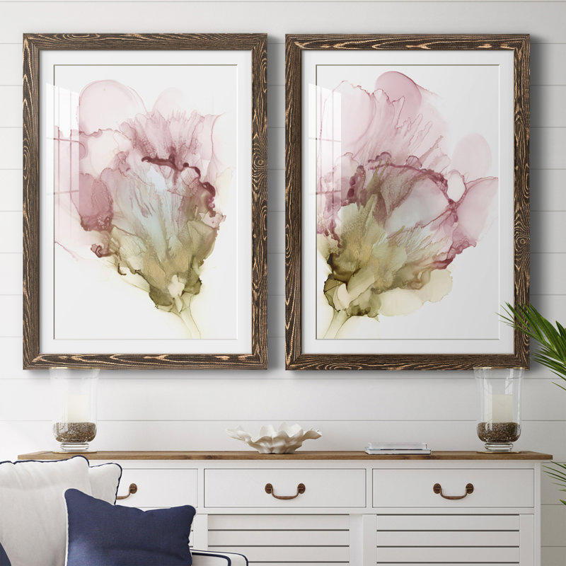 Floraison rose I encadré mat - prêt à accrocher, H 24 po x l 40 po x P 1 po, Cadre noyer