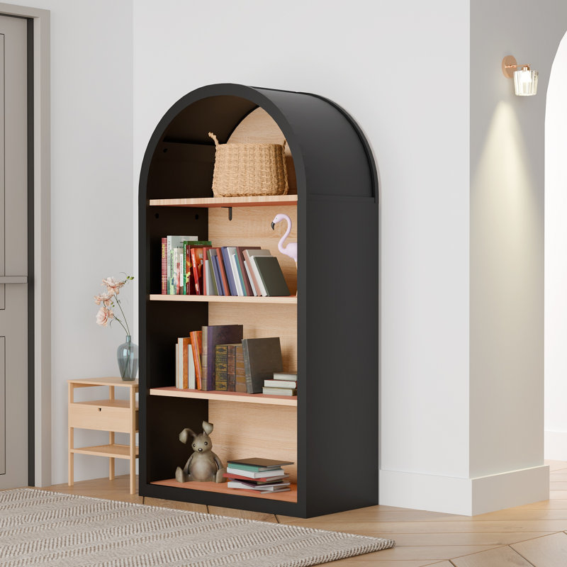 Bibliothèque arquée à 4 niveaux, bibliothèque arquée de 43 po de hauteur avec tablettes de rangement
