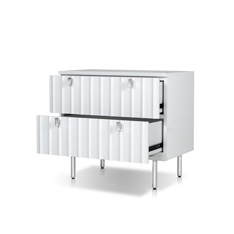 Chrisman Night Stand With 2 Drawers In White & Chrome Finish