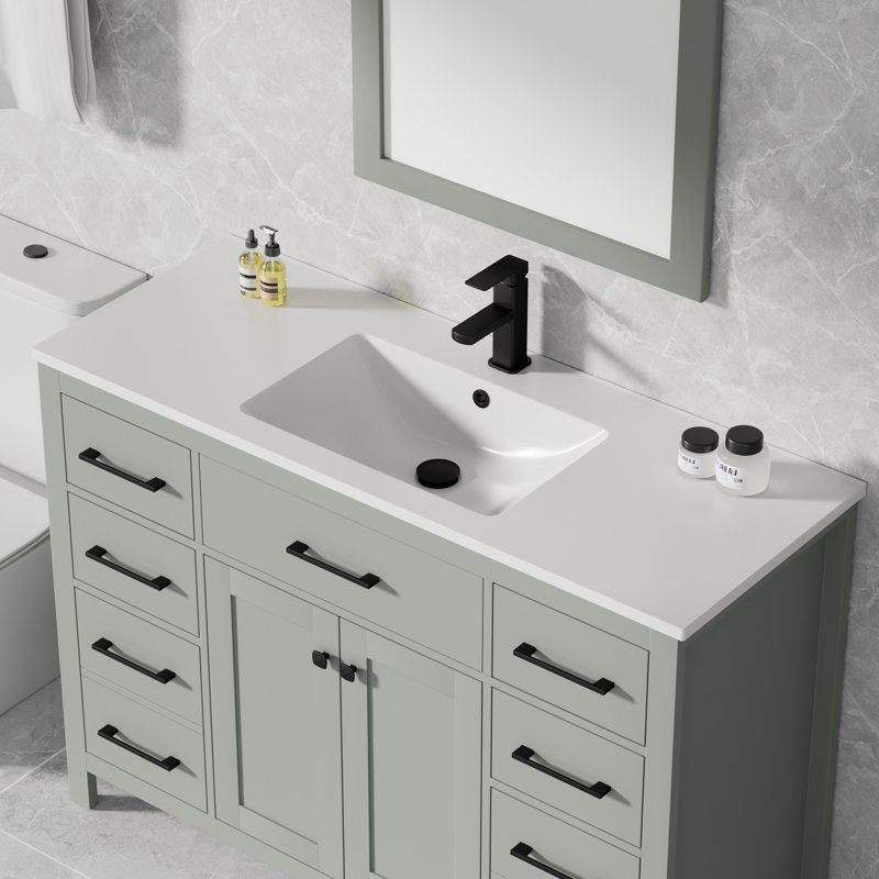 Breonica 48" Single Sink Resin Top Integrated Bathroom Vanity Sink with Single Hole Faucet, Pop Up Drain