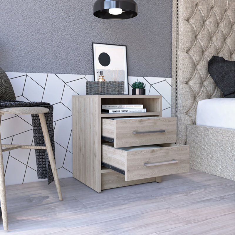 Nightstand Cartiz, Two Drawers, Light Gray