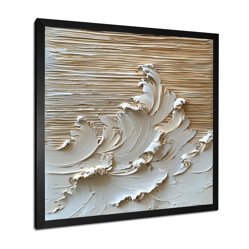 Olwin, lumière ascendante des vagues de la crème, IV - Art mural moderne transitionnel abstrait, Noir, H 16 po x l 16 po