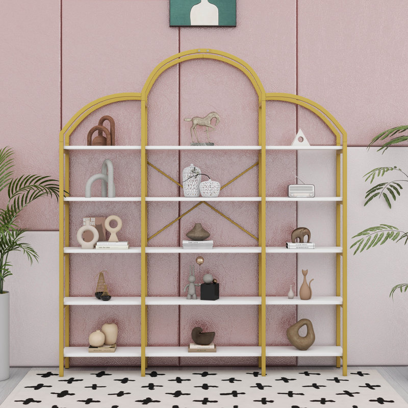 5 Tiers Office Bookcase Bookshelf,Display Shelf With Round Top