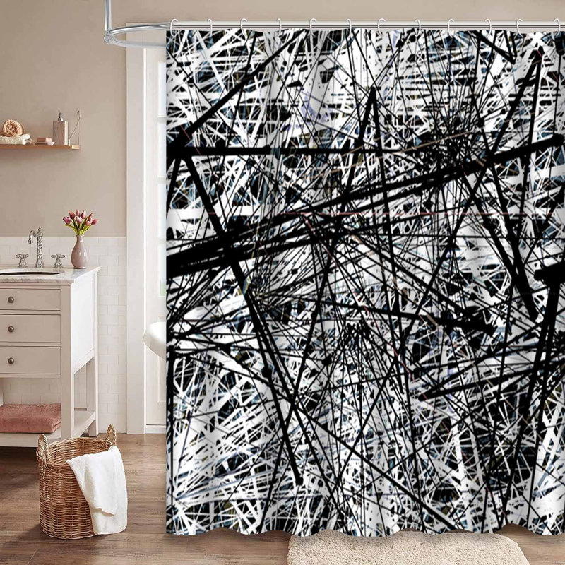 Rideau de douche noir à 12 crochets Black Lines, L 72 po x l 72 po