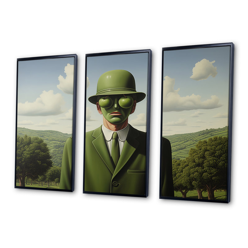 Portrait d'un homme vert surréalisme - art mural surréalisme, H 28 po x l 36 po, Cadre flottant noir