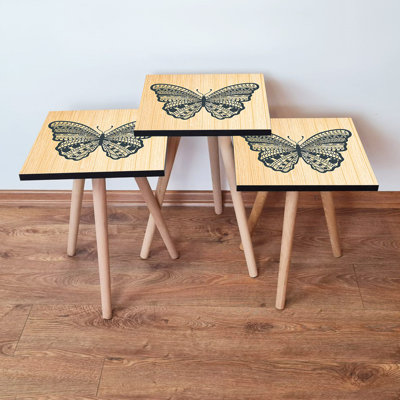 Ensemble de tables gigognes modernes (3 pièces), beige et anthracite, tailles: 13,8 x 20,5 x 13,8 po (grand), 13,8 x 18,5 x 13,8 po (moyen), 13,8 x 16,5 x 13,8 po (petit) | 100% panneau de fibres à densité moyenne avec pieds en bois de hêtre | Décoration élégante et fonctionnelle