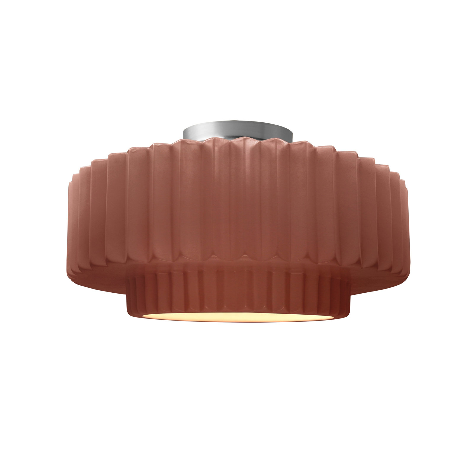 Single Light Ceramic LED Semi Flush Mount, 7.25" H x 14.5" W x 14.5" D, Canyon Clay, Brushed Nickel