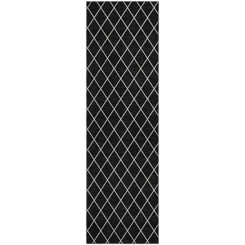 Premium Machine Washable Prisco Black Rug, Runner 2'3" x 7'6"