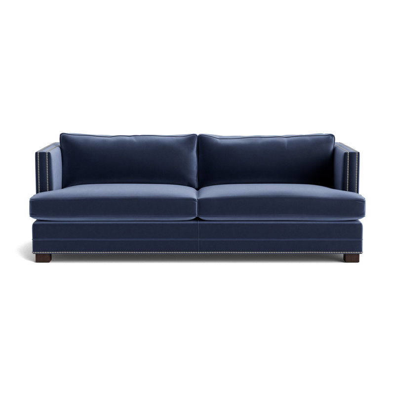 Keaton With Nails 94 Sofa, Brushed Nickel, Performance Velvet - Indigo, Java