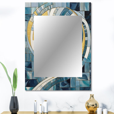 Gold Constructing Blue Realms II - formes abstraites grand miroir, miroir unique moderne, art imprimé en métal